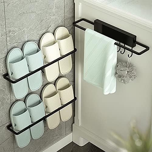 Black Aluminum Towel Rail for Bathroom Wall-Mounted Organizer with 6Hooks