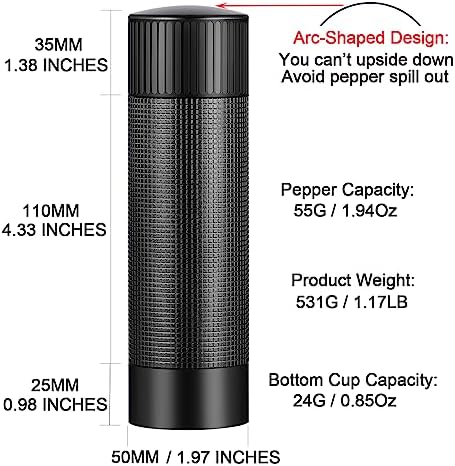 ARKNOAH Premium Pepper Grinder with Heavy Duty Aluminum Body