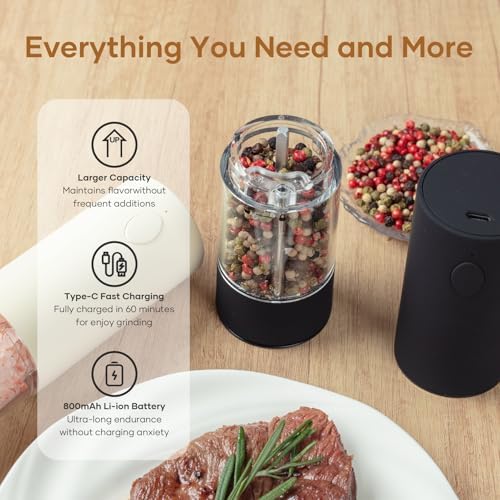 Convenient 2-Pack Electric Salt Pepper Mill Set with Adjustable Coarseness