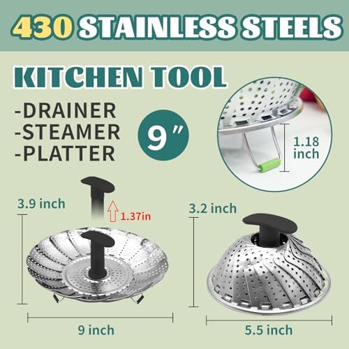 SHIKORI Steamer Basket Stainless Steel Vegetable Steamer Folding Expandable Compact Design