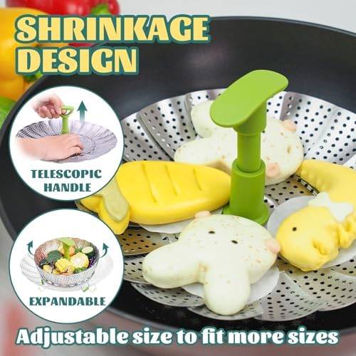 SHIKORI Steamer Basket Stainless Steel Vegetable Steamer Folding Expandable Compact Design