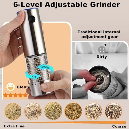 Rechargeable Salt Pepper Grinder Set Stainless Steel LED Light