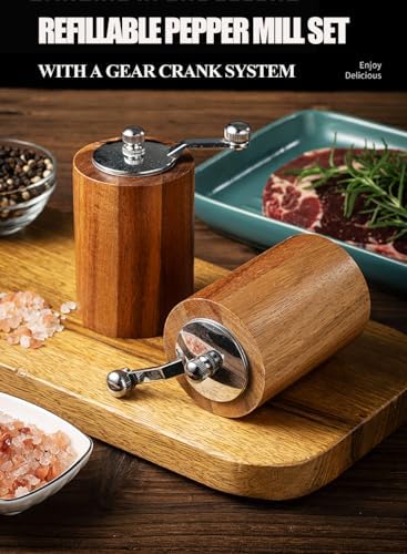 HMTRADE Acacia Wood Salt and Pepper Grinder Deluxe Set