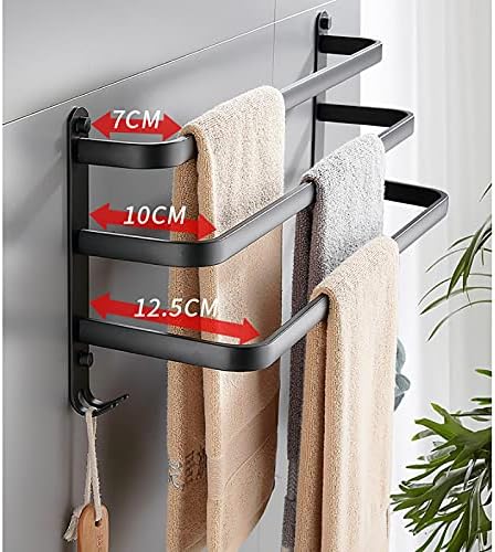 LUCEAE 3-Tier Wall Mount Towel Holder Matte Black Rustproof 40Cm
