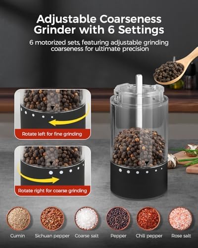 Newise Electric Salt and Pepper Grinder Set Rechargeable LED