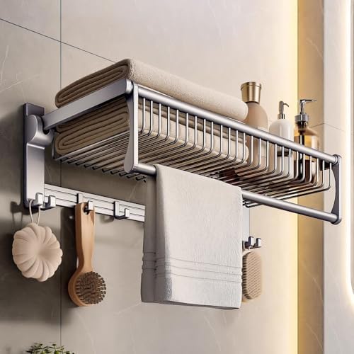 Space-Saving Gray Aluminum Towel Rack for Bathroom Verified Multi-Functional Use