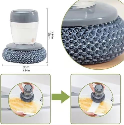 Kitchen Soap Press Dispensing Palm Brush with Dish Soap Dispenser