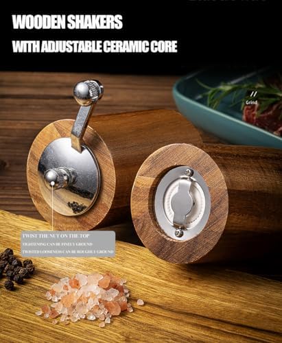 HMTRADE Acacia Wood Salt and Pepper Grinder Deluxe Set