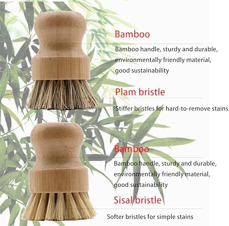 Bamboo Dish Brush Set with Hook for Cleaning Dishes and Vegetables