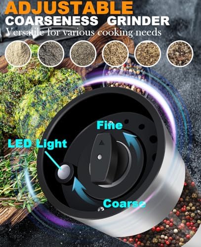 Salt Pepper Grinder Set - Effortlessly Grind 2-Pack Silver