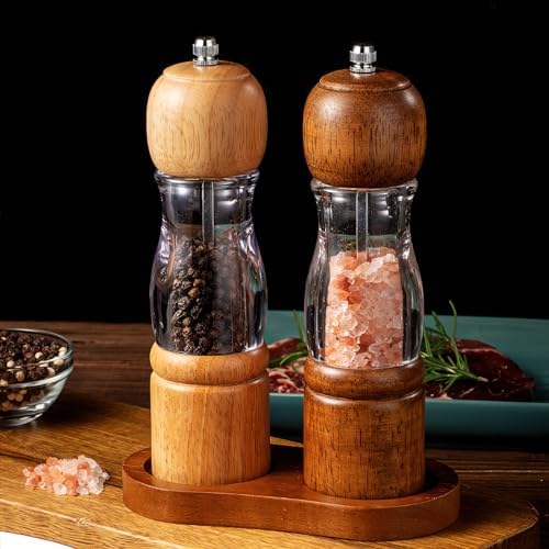 Versatile 8-Inch Wooden Salt and Pepper Mill Set
