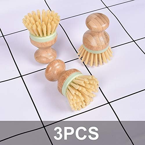 3-Piece Bamboo Round Kitchen Cleaning Set with Palm Handles