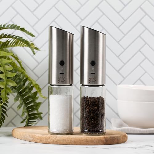 Grind Gourmet - Electric Salt Pepper Grinder Set USB Rechargeable Stainless Steel