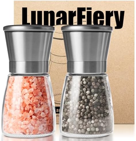 LunarFiery Salt Pepper Grinder Set Adjustable Premium Ceramic Glass Body
