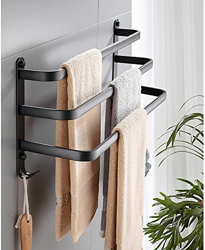 LUCEAE 3-Tier Wall Mount Towel Holder Matte Black Rustproof 40Cm