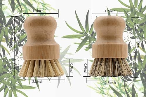 Bamboo Dish Brush Set with Hook for Cleaning Dishes and Vegetables