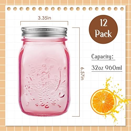 Perfectly PINK 12-Piece Mason Jar Set for Kitchen Craft DIY