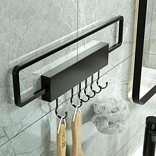 Black Aluminum Towel Rail for Bathroom Wall-Mounted Organizer with 6Hooks